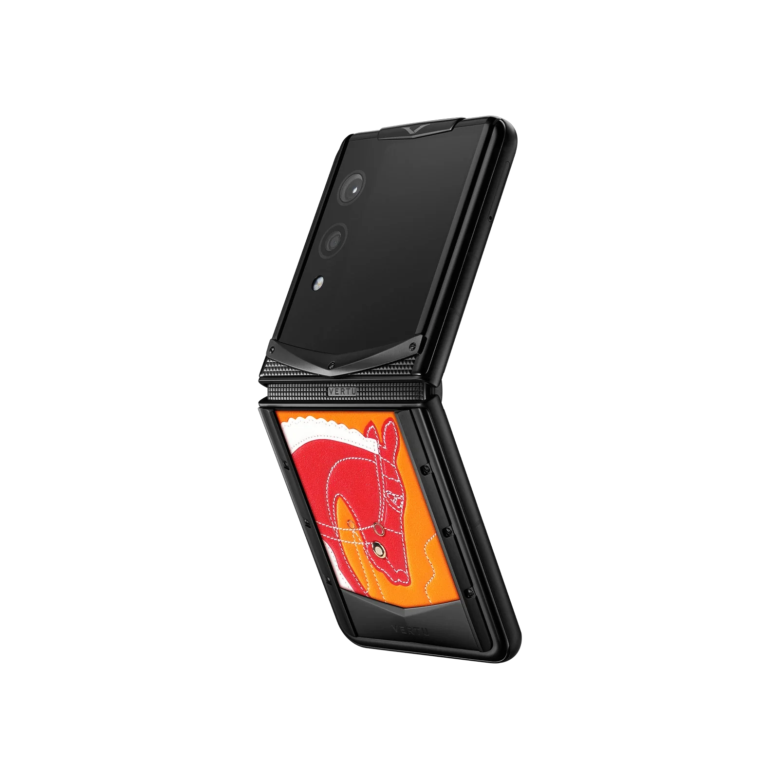 VERTU QUANTUM FLIP PHONE THE 2026 CHINESE ZODIAC EDITION TRICOLOUR CALFSKIN, rear panel and screen, calf leather