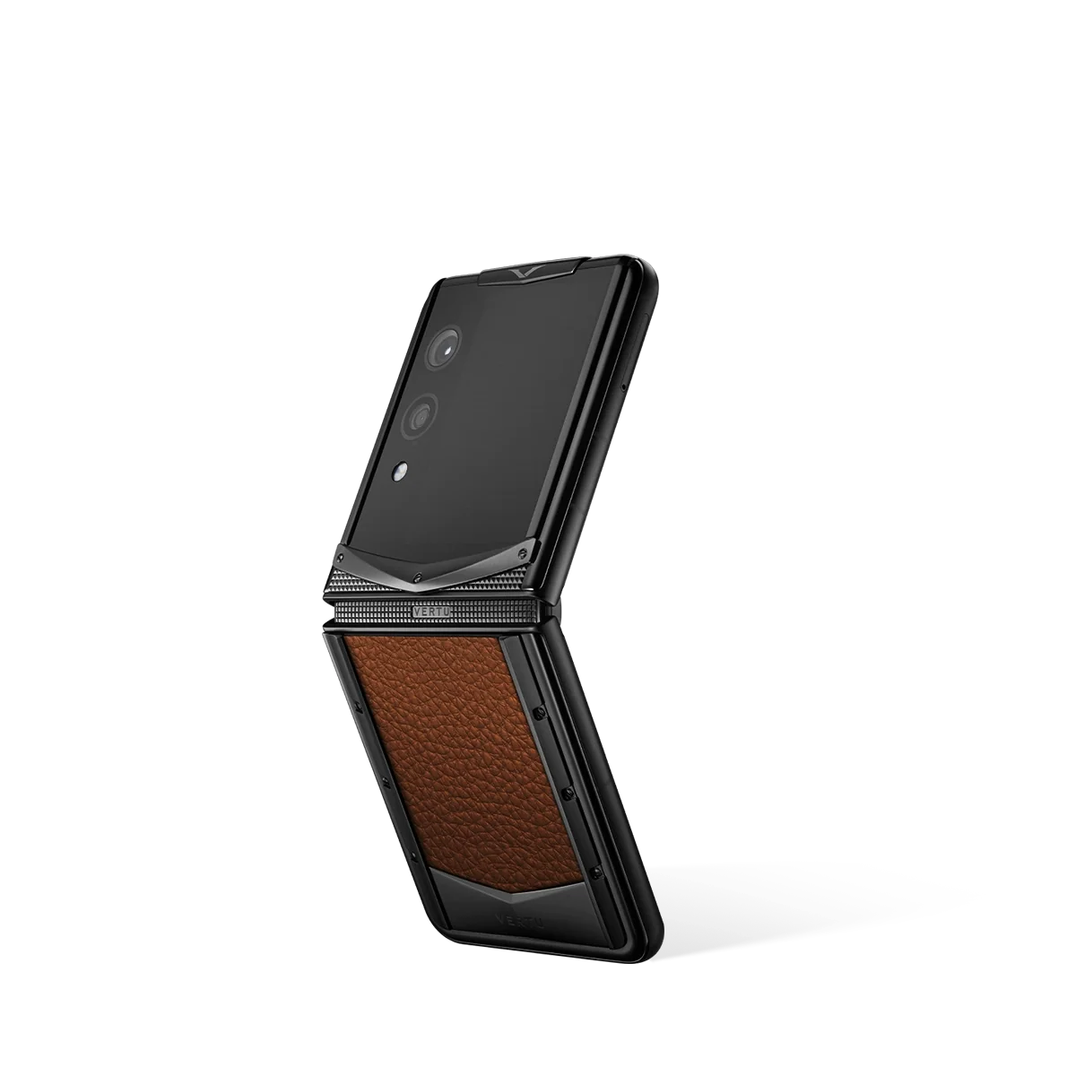 VERTU QUANTUM FLIP PHONE CARAMEL BROWN CALFSKIN, calf leather