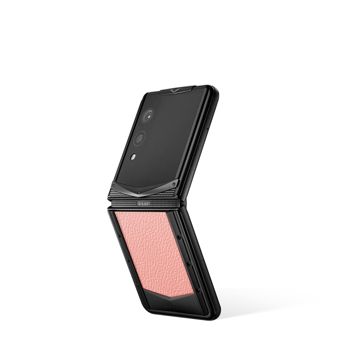 VERTU QUANTUM FLIP CALFSKIN MILKSHAKE PINK PHONE, front and back, calf leather