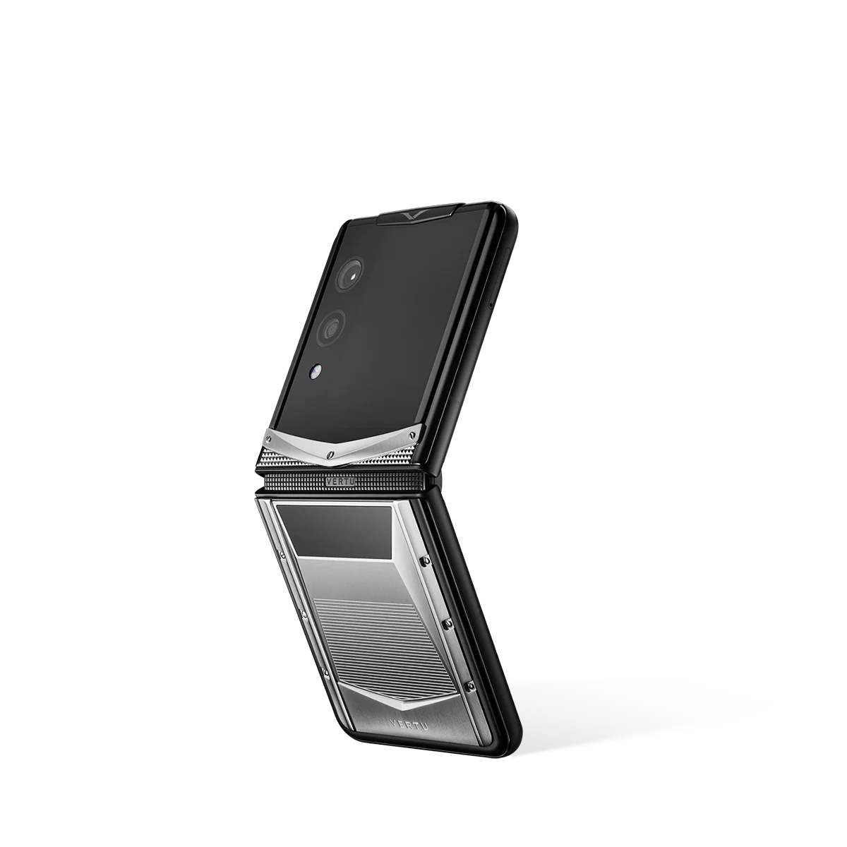 VERTU QUANTUM FLIP PHONE CYBER SILVER CALFSKIN with calf leather, rear panel and screen