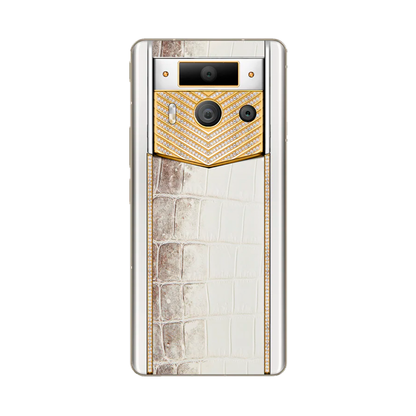 VERTU METAVERTU 2 PHONE WEB3 AI WHITE HIMALAYA ALLIGATOR SKIN (GOLD WITH DIAMONDS)