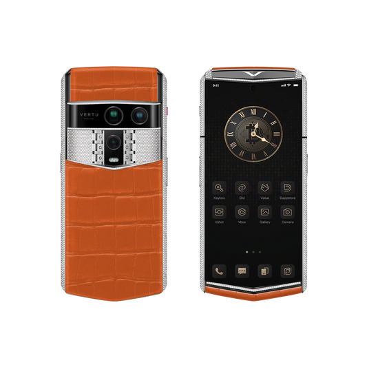 VERTU AGENT Q PHONE BESPOKE RADIANT PHOENIX WHITE GOLD & FULL DIAMOND ALLIGATOR SKIN, rear panel and screen