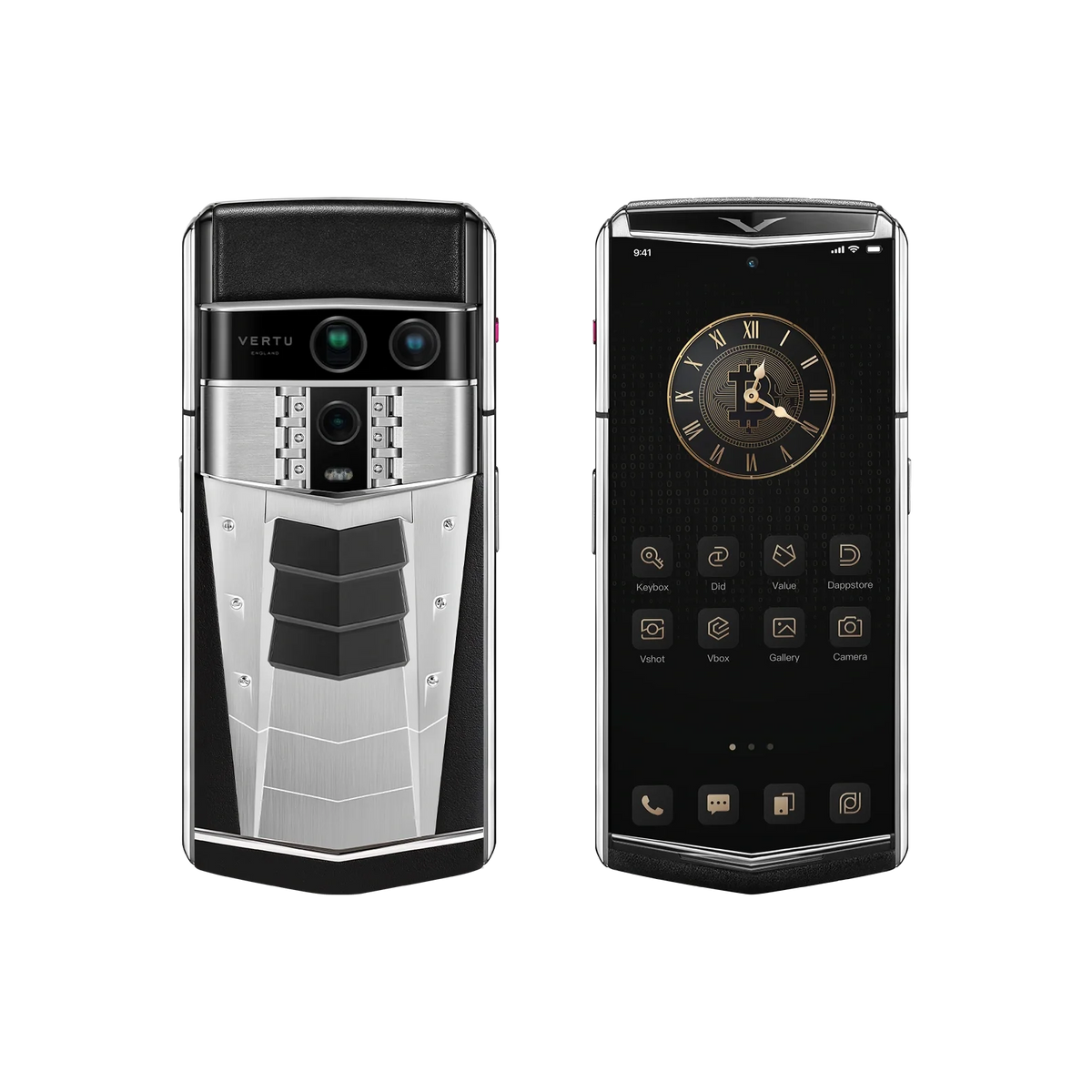 VERTU AGENT Q PHONE GT (LIMITED EDITION) SPACE SILVER CALFSKIN, seen from above, calf leather