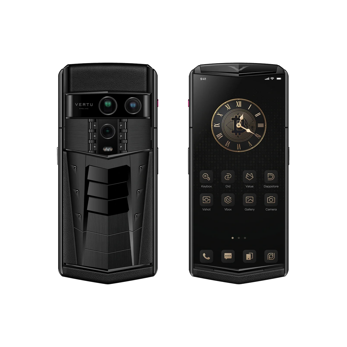 VERTU AGENT Q PHONE GT (LIMITED EDITION) BLACK CALFSKIN, calf leather case, three-quarter view