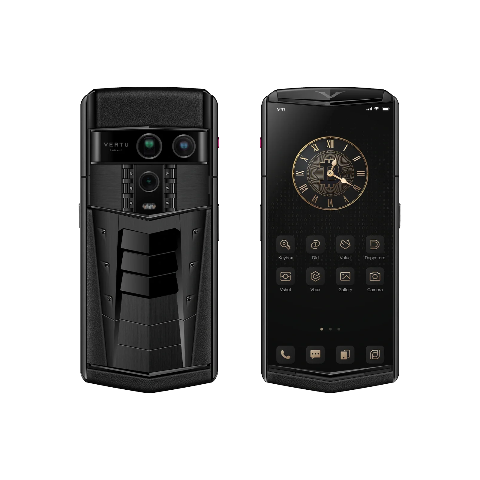 VERTU AGENT Q PHONE GT (LIMITED EDITION) BLACK CALFSKIN, calf leather case, three-quarter view