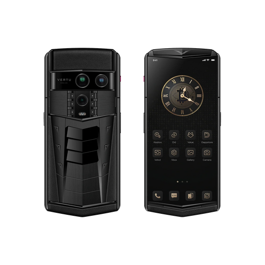 VERTU AGENT Q PHONE GT (LIMITED EDITION) BLACK CALFSKIN, calf leather case, three-quarter view