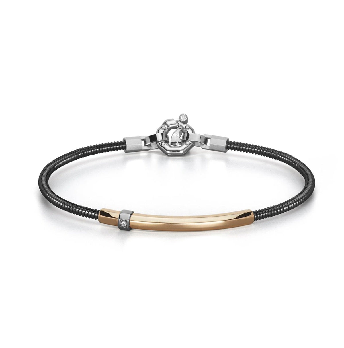 Baraka 316L Bracelet BR334001RODB-04, a men's bracelet in rose gold and stainless steel set with diamonds