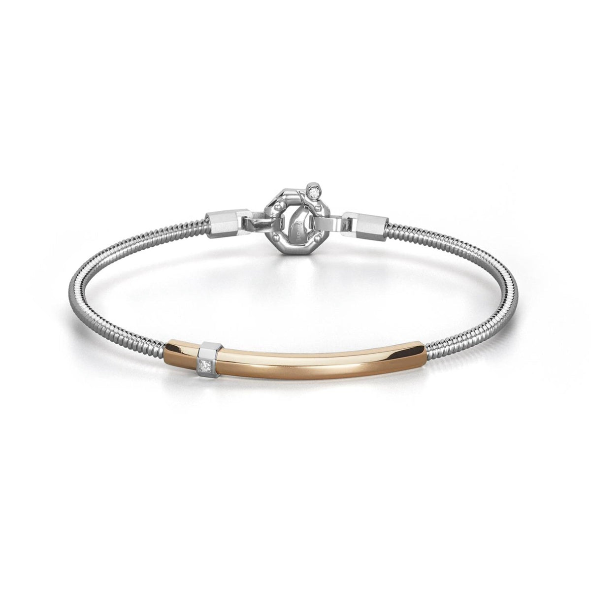 Baraka 316L Bracelet BR334011RODB-04, a men's bracelet in rose gold and stainless steel set with diamonds