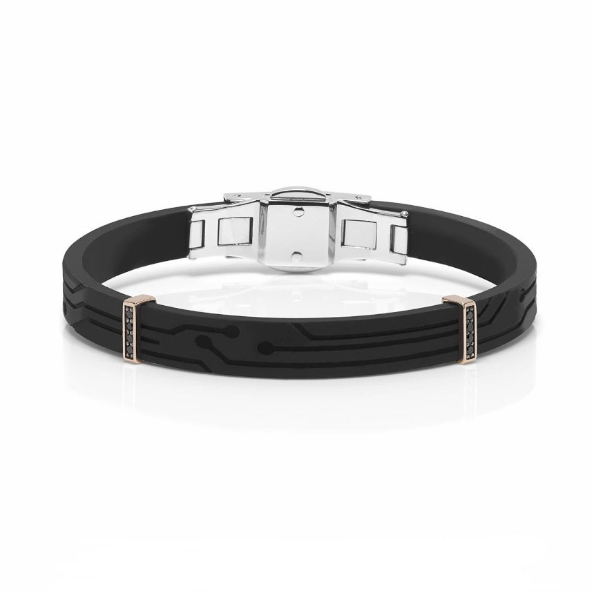 Baraka Labyrinth Bracelet BR275131RODN-08, a men's bracelet in rose gold and stainless steel set with diamonds
