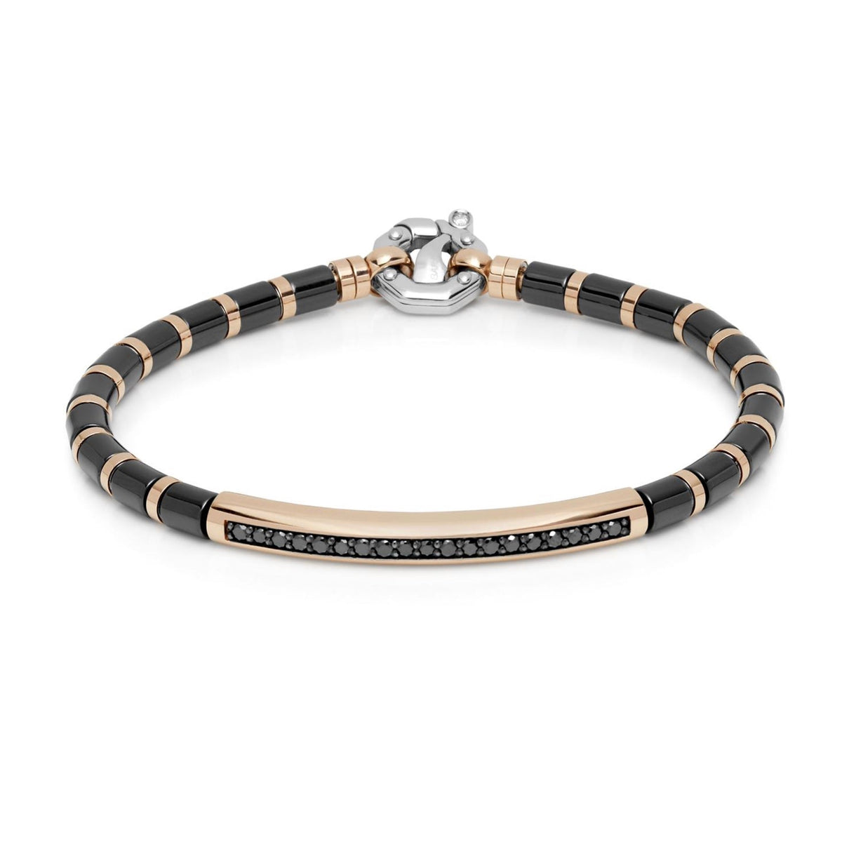 Baraka Snake Bracelet BR321031RODN-40, a men's bracelet in rose gold and black ceramic set with diamonds