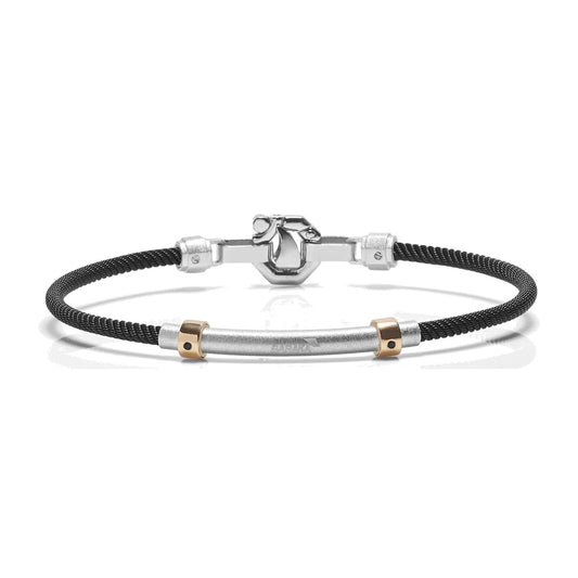 Baraka 316L Bracelet BR283091RODN-04, a men's bracelet in rose gold and silver set with black diamonds