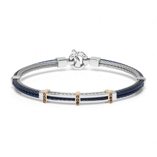 Baraka 316L Bracelet BR312501RODN-16, a men's bracelet in rose gold and stainless steel set with diamonds