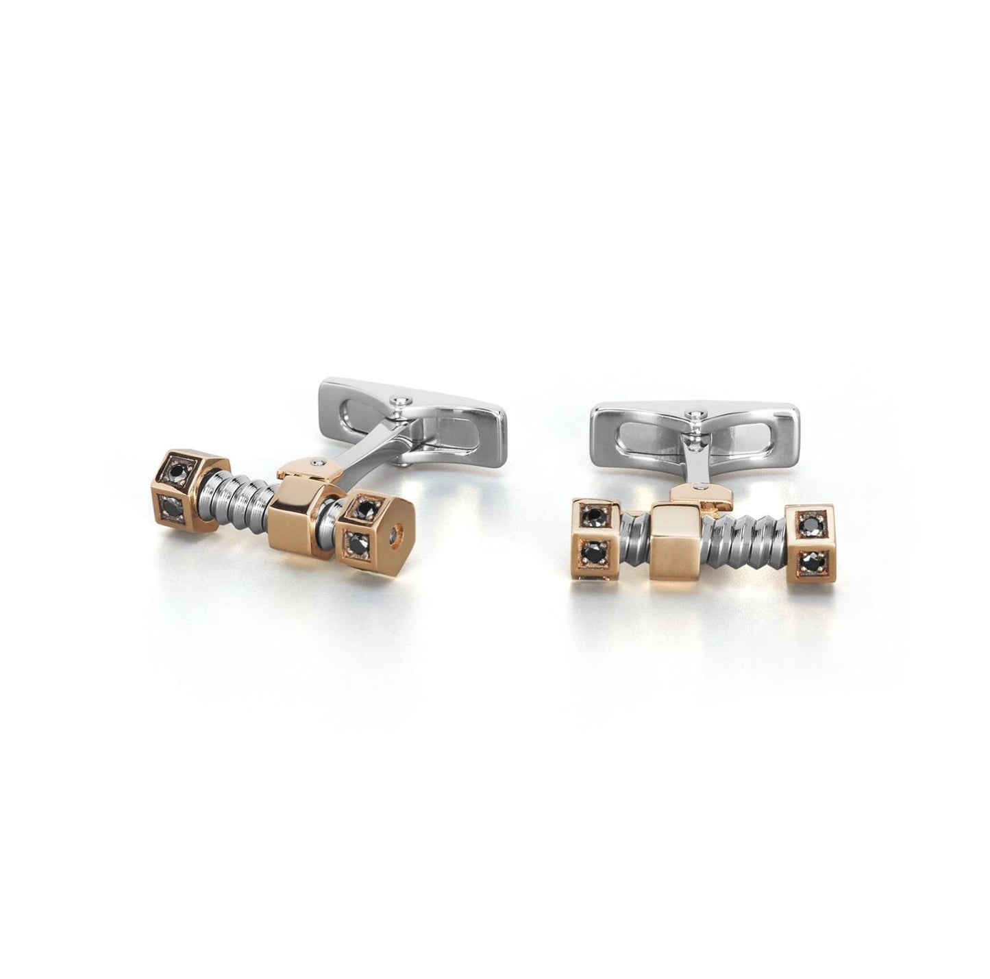 Baraka Cufflinks PS334411RODN-24, a men's pair of cufflinks in rose gold and stainless steel set with diamonds