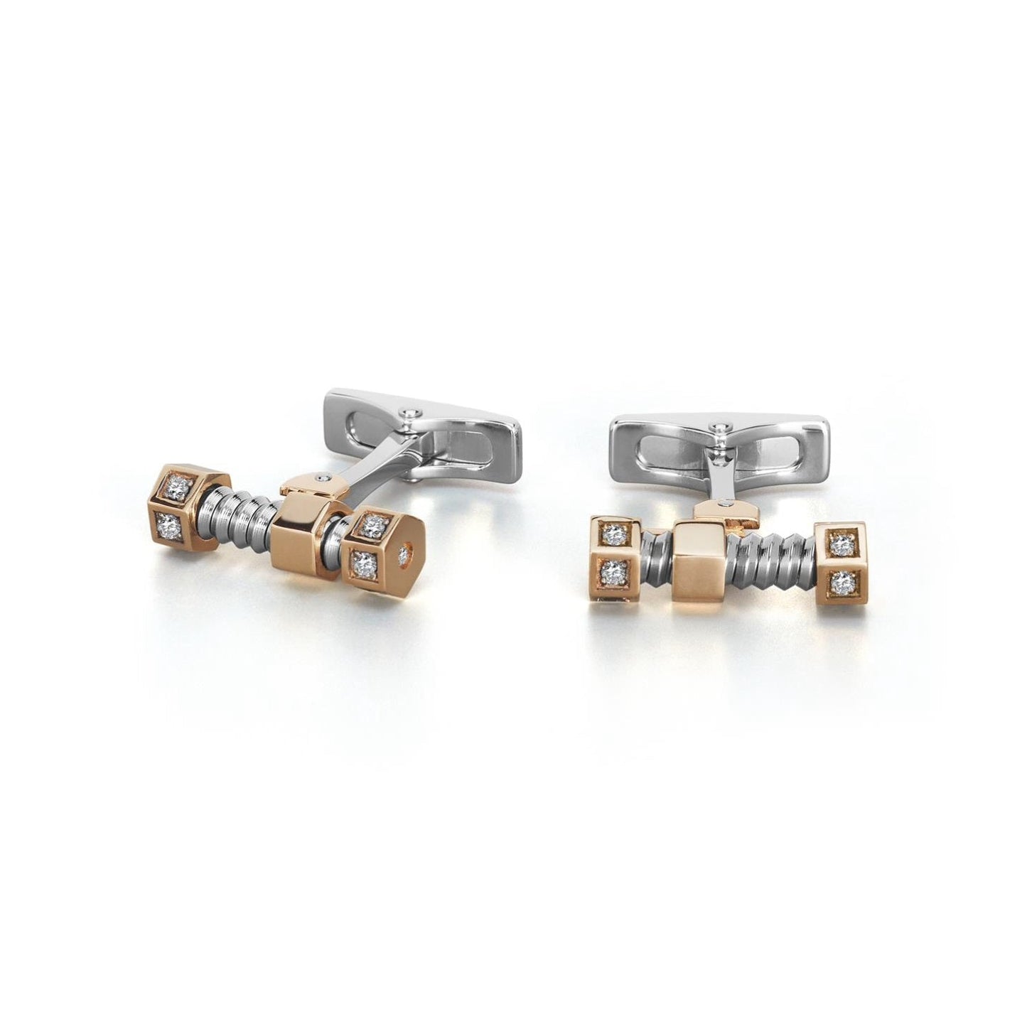 Baraka Cufflinks PS334411RODB-24, a men's pair of cufflinks in rose gold and stainless steel set with diamonds