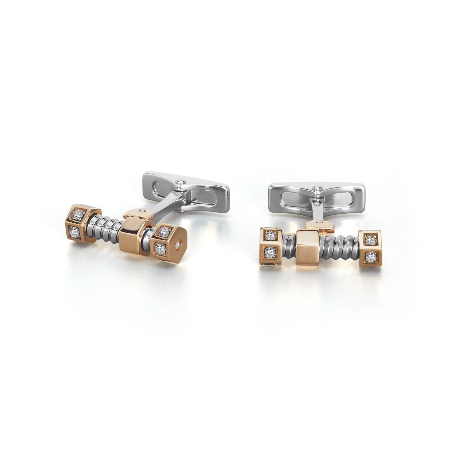 Baraka Cufflinks PS334411RODB-24, a men's pair of cufflinks in rose gold and stainless steel set with diamonds