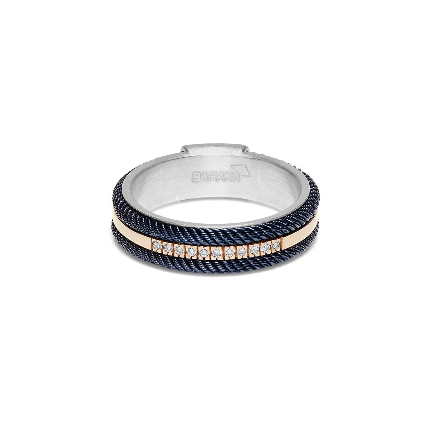 Baraka 316L Ring AN293041RODB-11, a men's ring in rose gold and silver set with diamonds