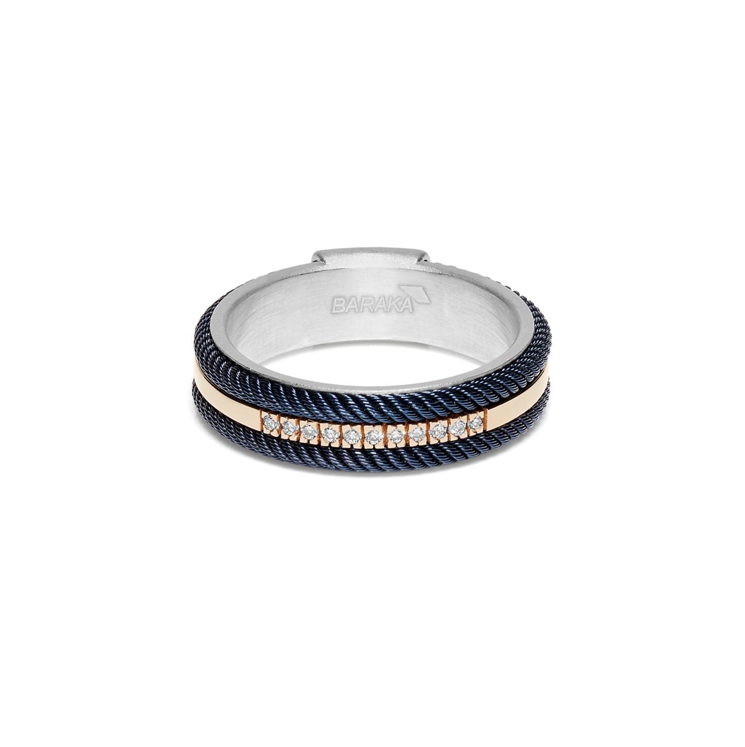 Baraka 316L Ring AN293041RODB-11, a men's ring in rose gold and silver set with diamonds