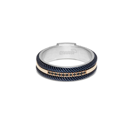 Baraka 316L Ring AN293041RODN-11, a men's ring in rose gold and silver set with diamonds