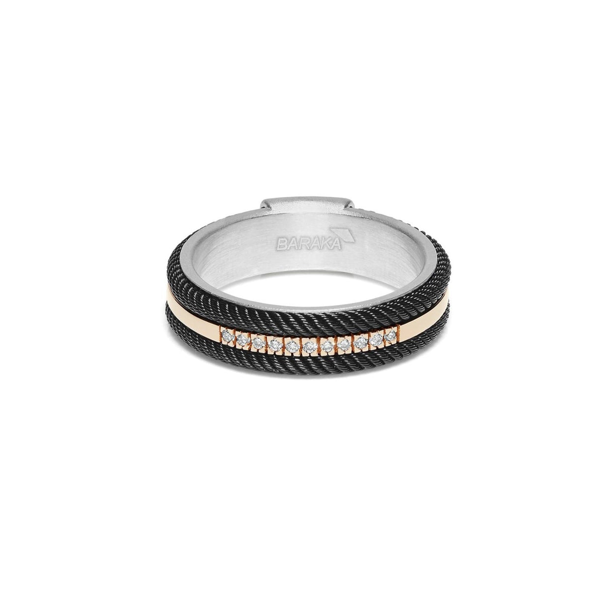 Baraka 316L Ring AN293051RODB-11, a men's ring in rose gold and silver set with diamonds