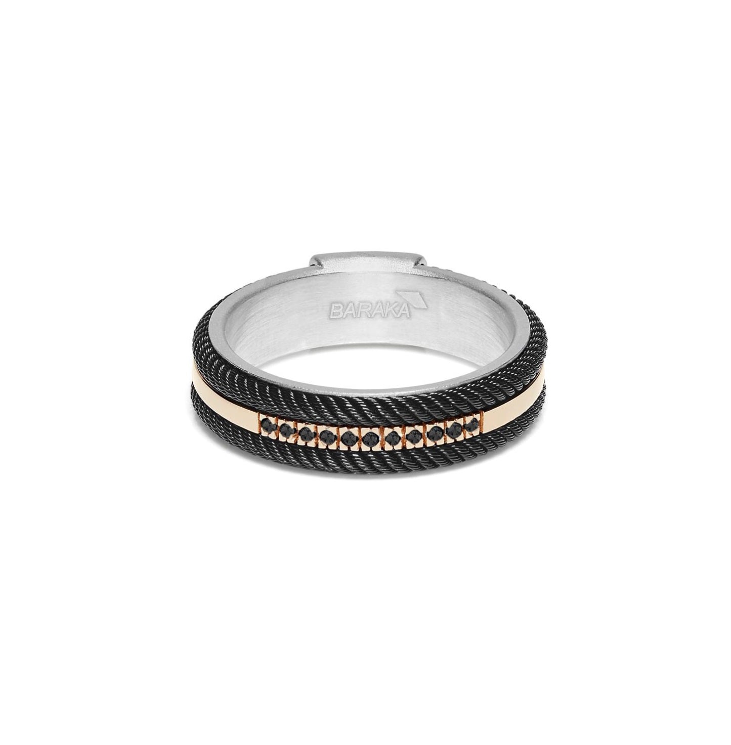 Baraka 316L Ring AN293051RODN-11, a men's ring in rose gold and silver set with diamonds