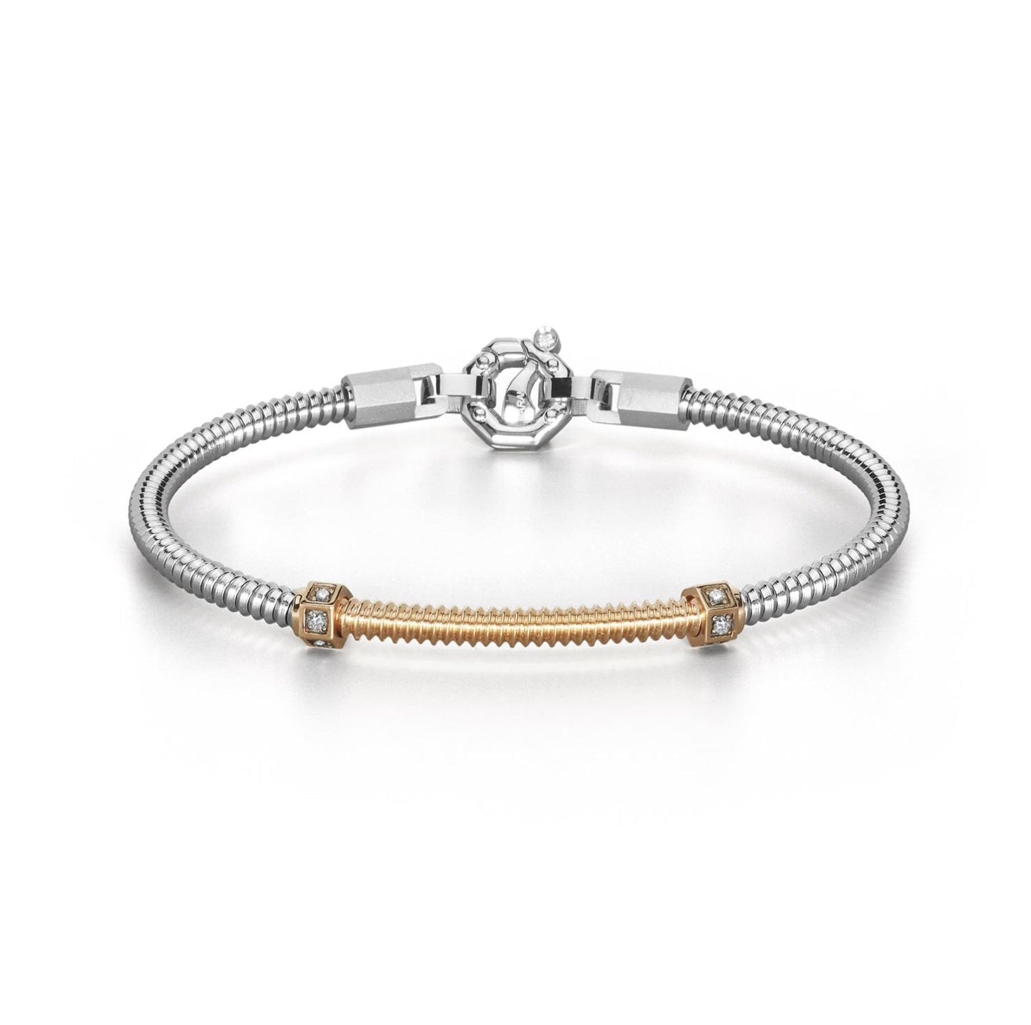 Baraka 316L Bracelet BR334111RODB-14, a men's bracelet in rose gold and stainless steel set with diamonds