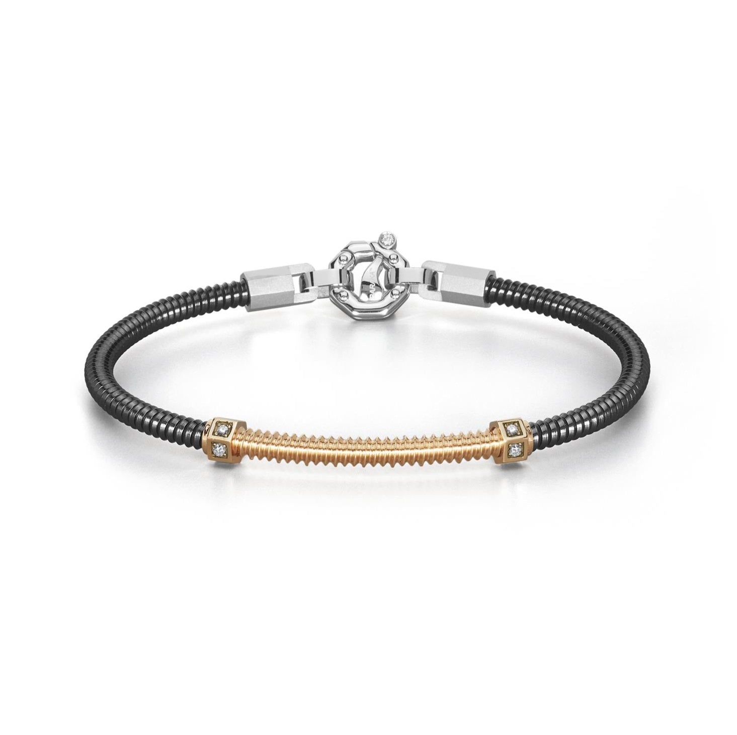 Baraka 316L Bracelet BR334101RODB-14, a men's bracelet in rose gold and stainless steel set with diamonds
