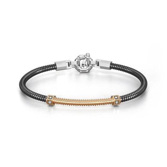 Baraka 316L Bracelet BR334101RODB-14, a men's bracelet in rose gold and stainless steel set with diamonds