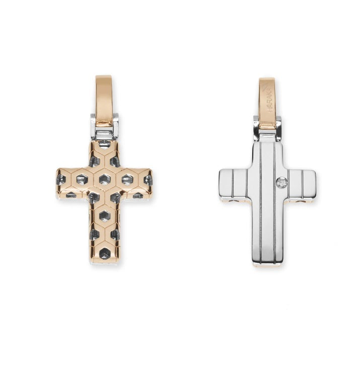 Baraka Alveare Cross CR283161BRDB-03, a men's cross in rose and white gold set with diamonds