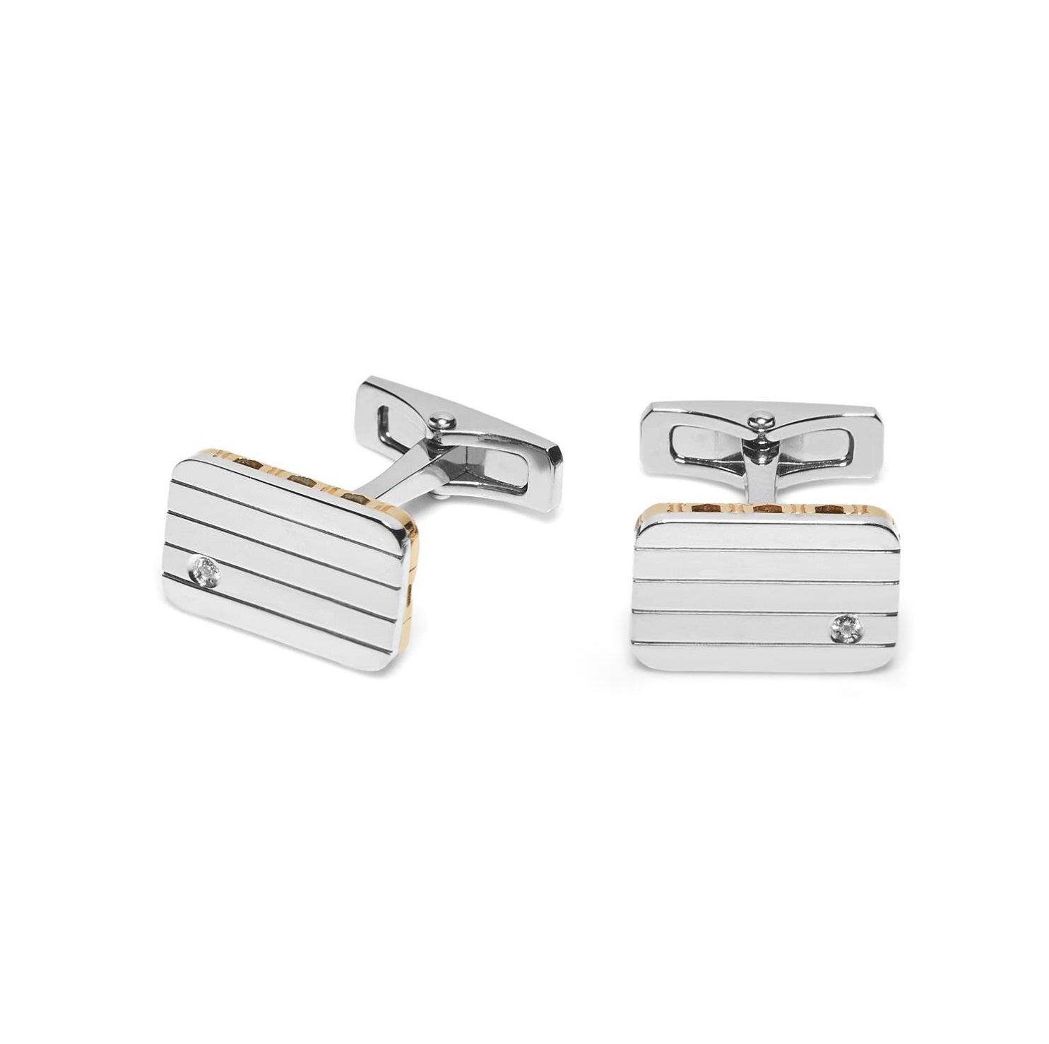 Baraka Cufflinks PS283161BRDB-04, a men's pair of cufflinks in rose and white gold and stainless steel set with diamonds