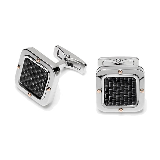 Baraka Black One Cufflinks PS261251ROCO, a men's pair of cufflinks in rose gold and carbon fibre