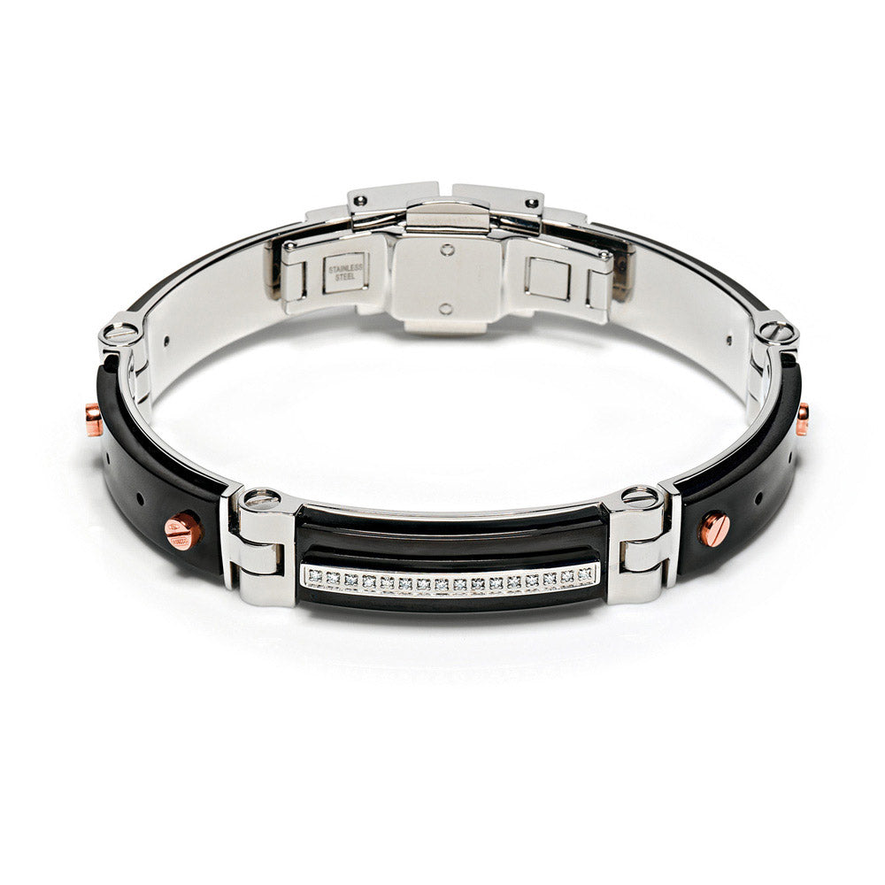 Baraka Explore Bracelet BR213863ROCN-15, a men's bracelet in rose gold and black ceramic set with diamonds