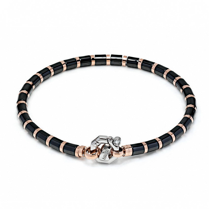 Baraka Snake Bracelet BR215151ROCN-02, a men's bracelet in rose gold and black ceramic set with diamonds