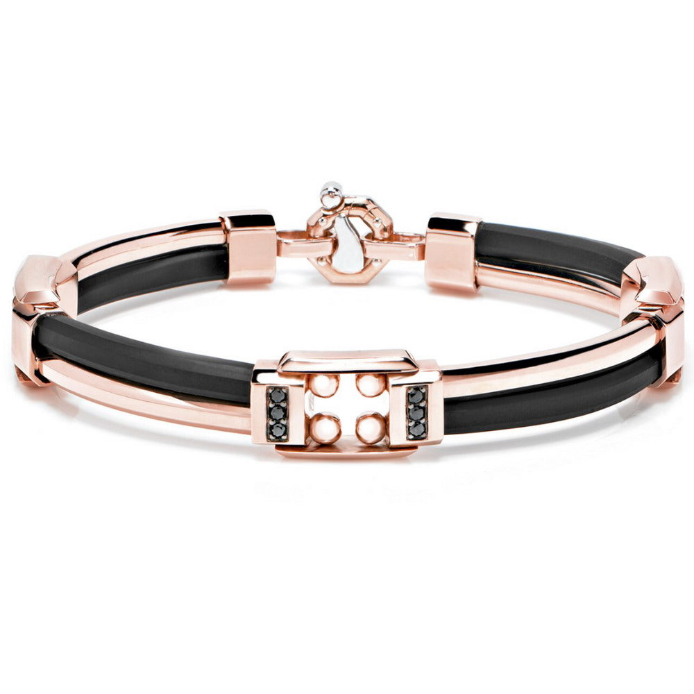 Baraka Kardano Bracelet BR243141ROBN-14, a men's bracelet in rose and white gold and rubber set with diamonds