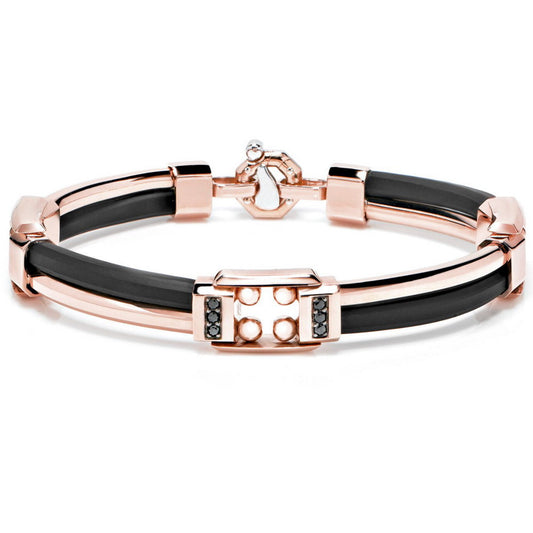 Baraka Kardano Bracelet BR243141ROBN-14, a men's bracelet in rose and white gold and rubber set with diamonds