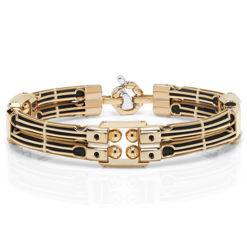 Baraka Kardano Bracelet BR275071GIDN-08, a men's bracelet in yellow gold and rubber set with diamonds