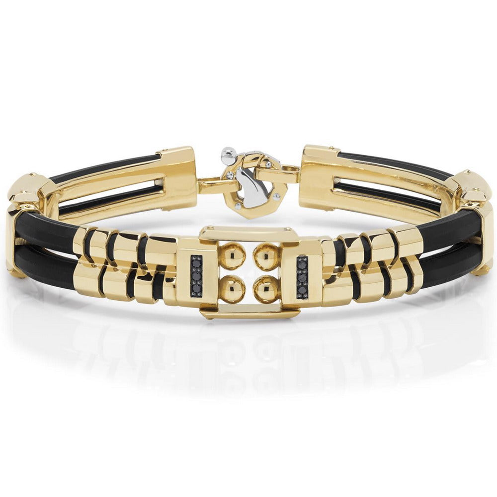 Baraka Kardano Bracelet BR275101GIDN-13, a men's bracelet in yellow gold and rubber set with diamonds