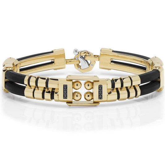 Baraka Kardano Bracelet BR275101GIDN-13, a men's bracelet in yellow gold and rubber set with diamonds