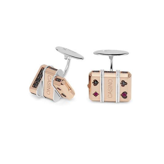 Baraka Casino Cufflinks PS292331RODN-96, a men's pair of cufflinks in rose and white gold set with diamonds
