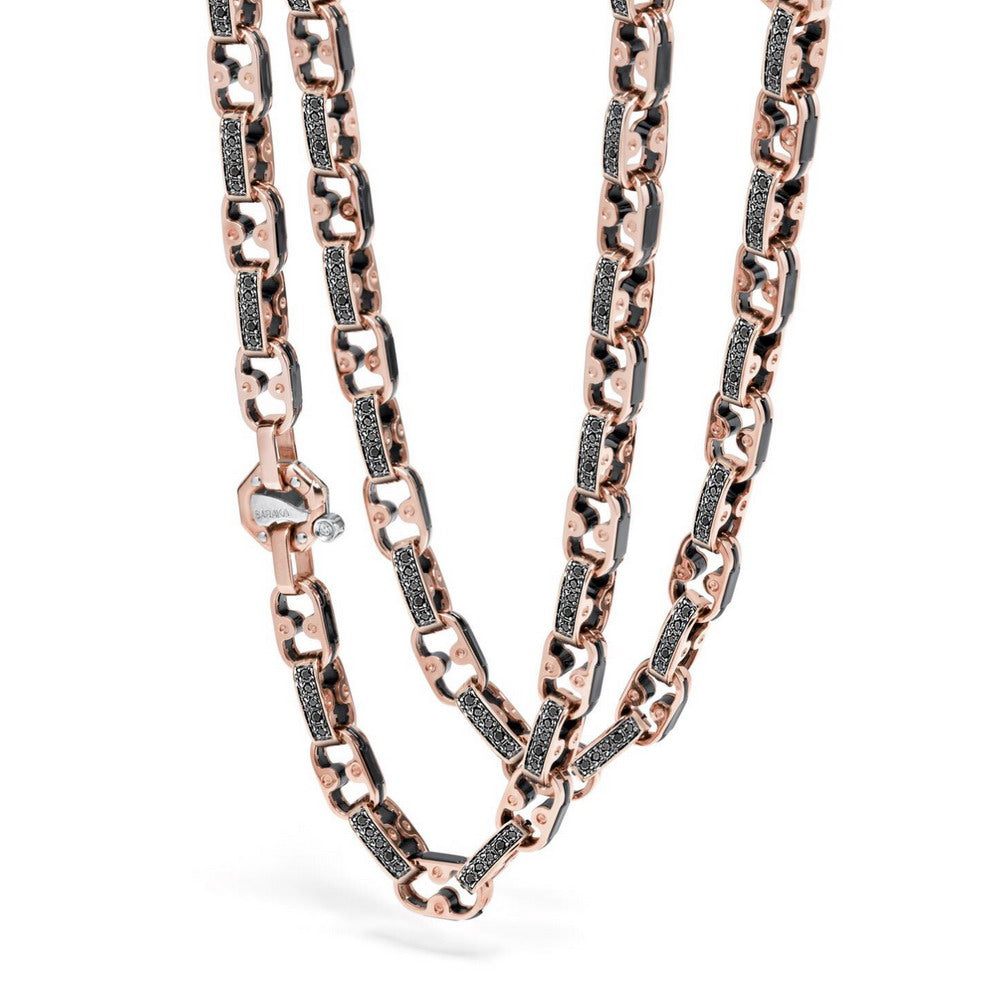 Baraka Cyborg Ceramic Chain GC252071RODN, a men's chain in rose and white gold and black ceramic set with diamonds