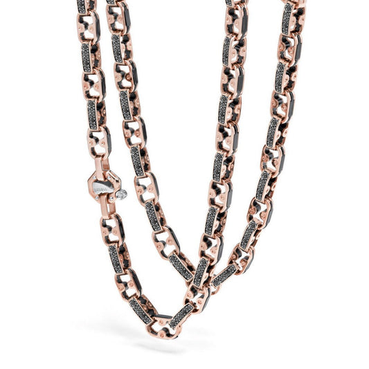 Baraka Cyborg Ceramic Chain GC252071RODN, a men's chain in rose and white gold and black ceramic set with diamonds