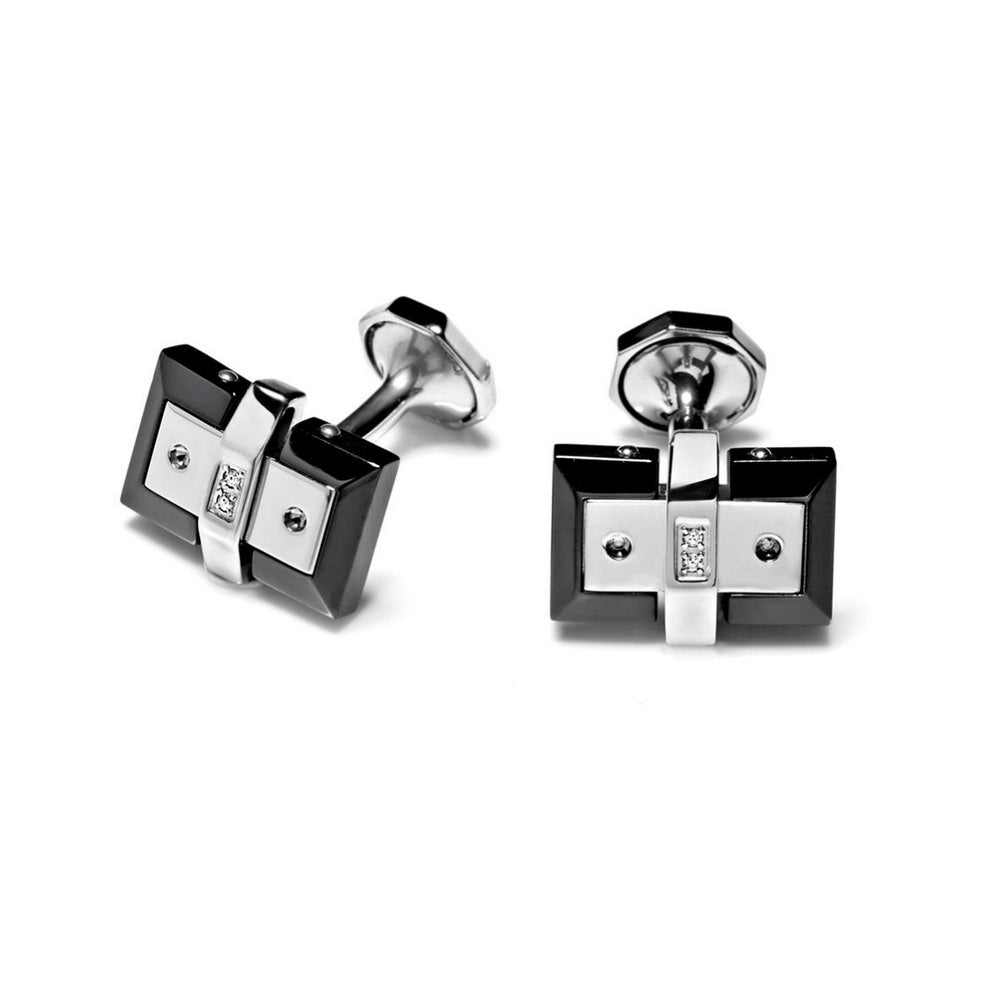 Baraka Kabala Cufflinks PS245042BNDB-04, a men's pair of cufflinks in stainless steel and PVD coating set with diamonds