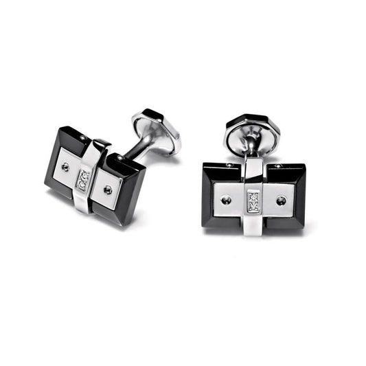 Baraka Kabala Cufflinks PS245042BNDB-04, a men's pair of cufflinks in stainless steel and PVD coating set with diamonds