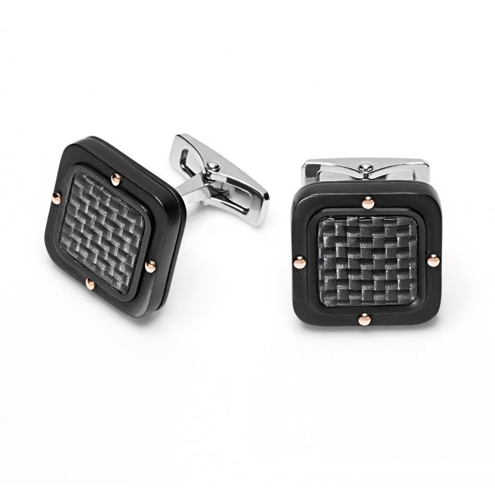Baraka Black One Cufflinks PS261251GRCO, a men's pair of cufflinks in rose gold and carbon fibre