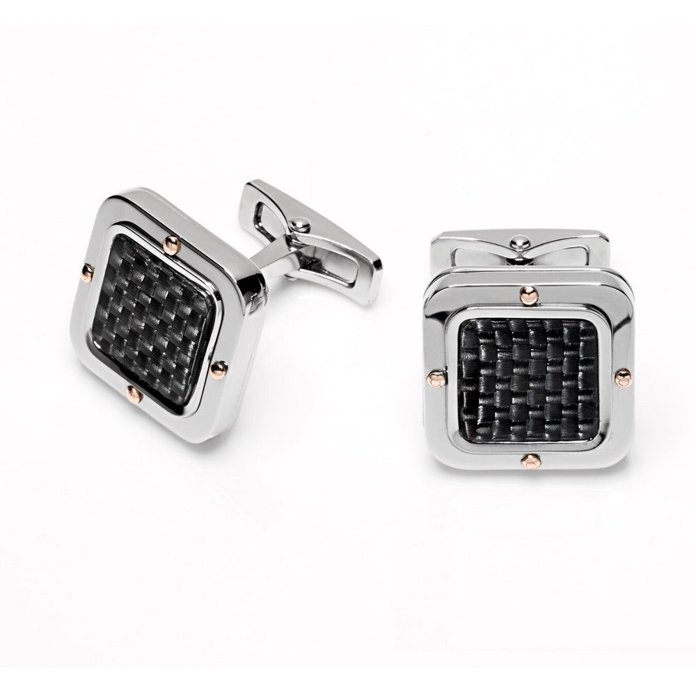 Baraka Black One Cufflinks PS261251ROCO, a men's pair of cufflinks in rose gold and carbon fibre