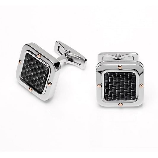 Baraka Black One Cufflinks PS261251ROCO, a men's pair of cufflinks in rose gold and carbon fibre