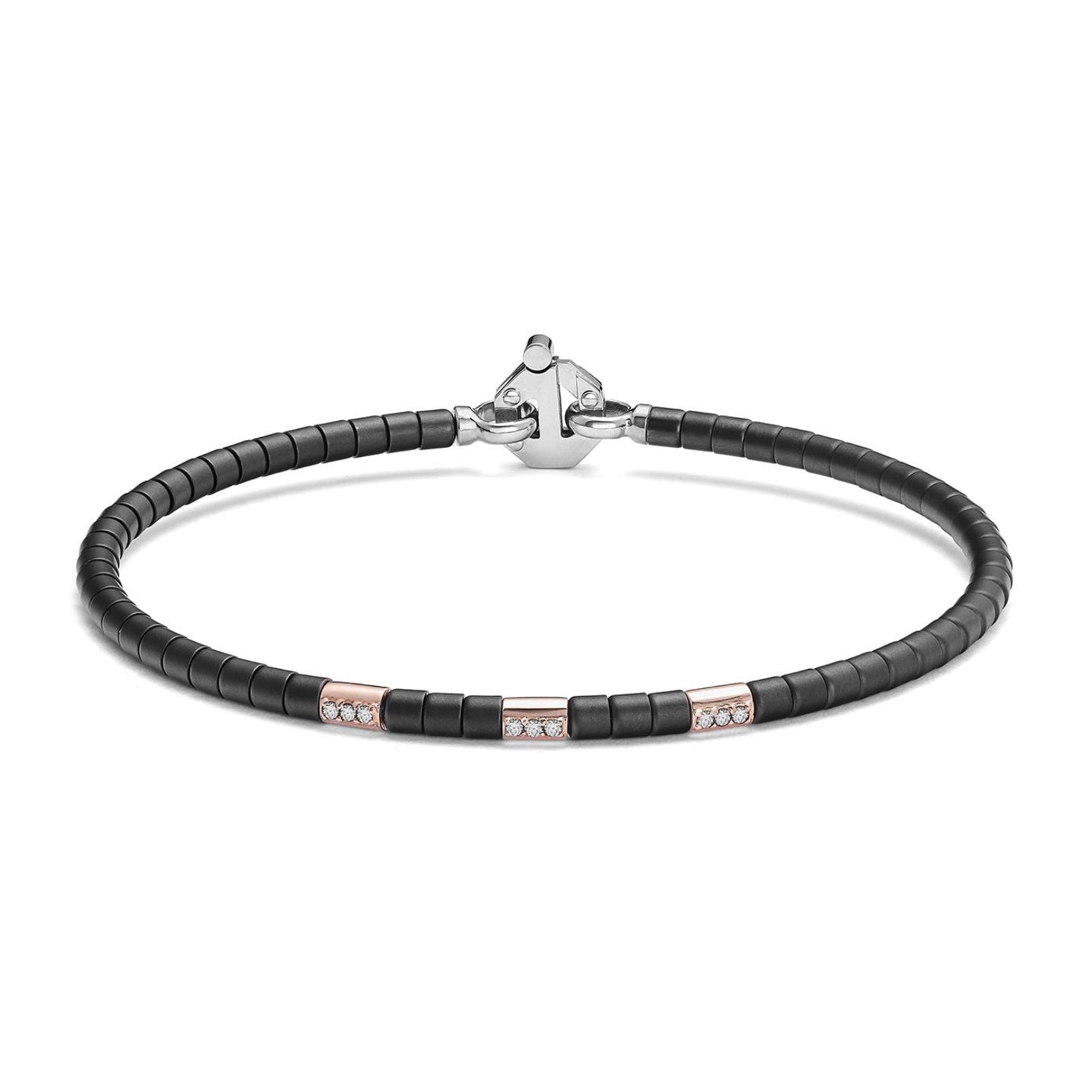 Baraka Cyborg Ceramic Bracelet BR372411RODB-11, a men's bracelet in rose gold and black ceramic set with diamonds