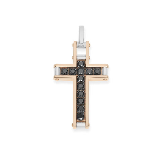 Baraka Diamonds Cross CR314601BRDN-60, a men's cross in rose and white gold set with diamonds