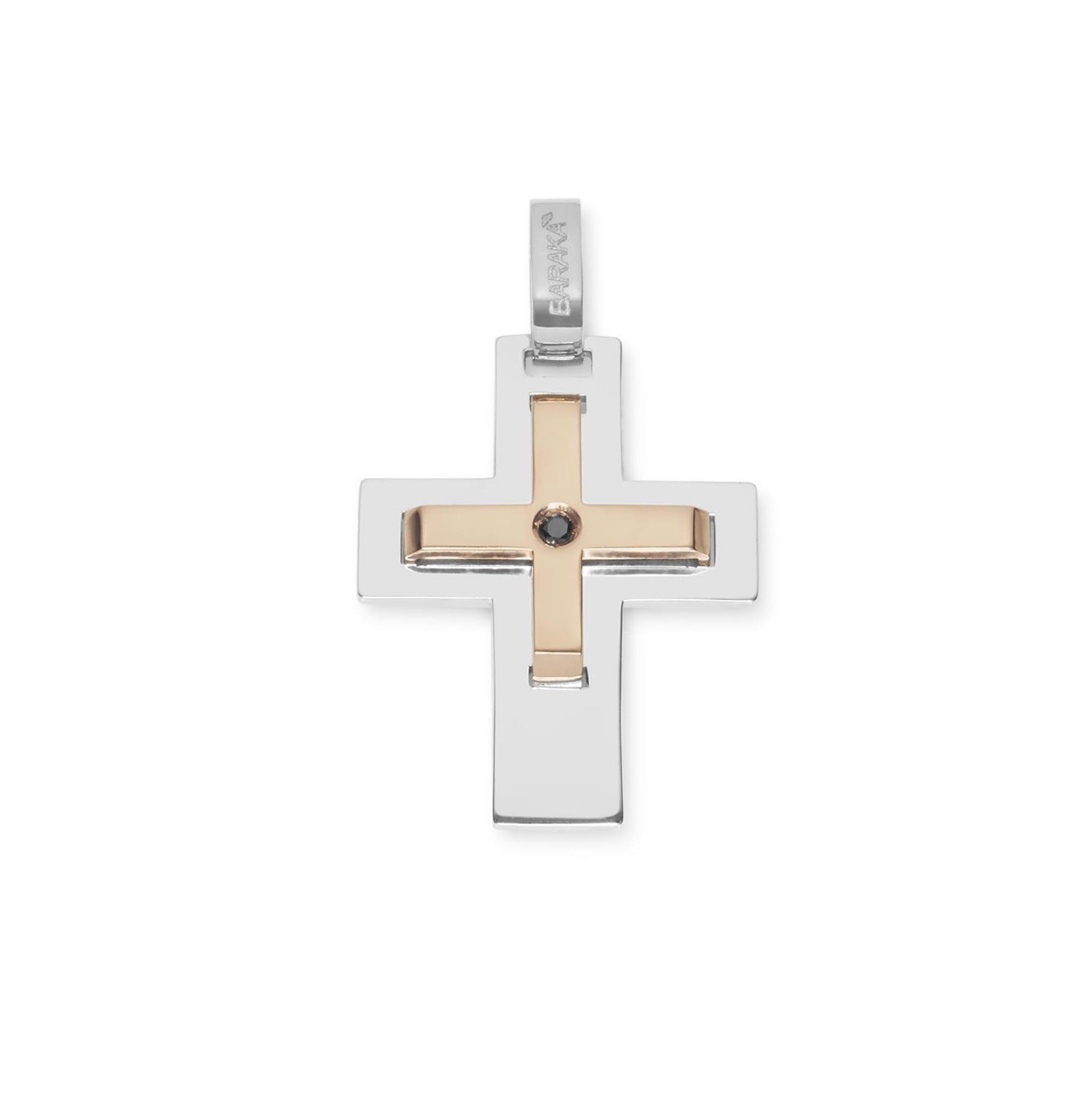 Baraka Diamonds Cross CR314141TRDN-02, a men's cross in rose and white gold set with diamonds