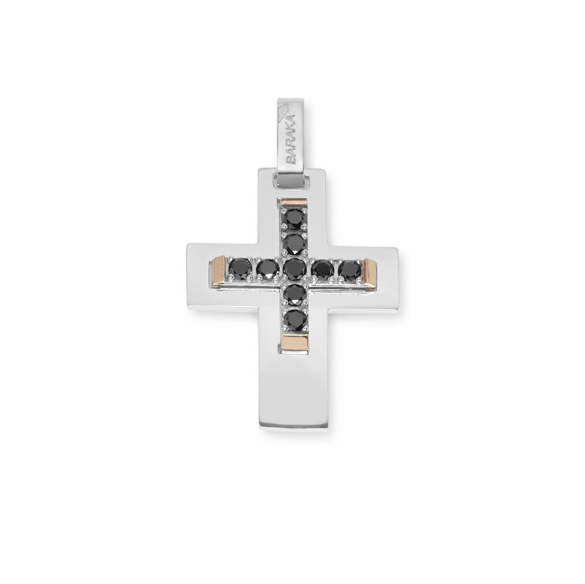 Baraka Diamonds Cross CR314141TRDN-36, a men's cross in rose and white gold set with diamonds