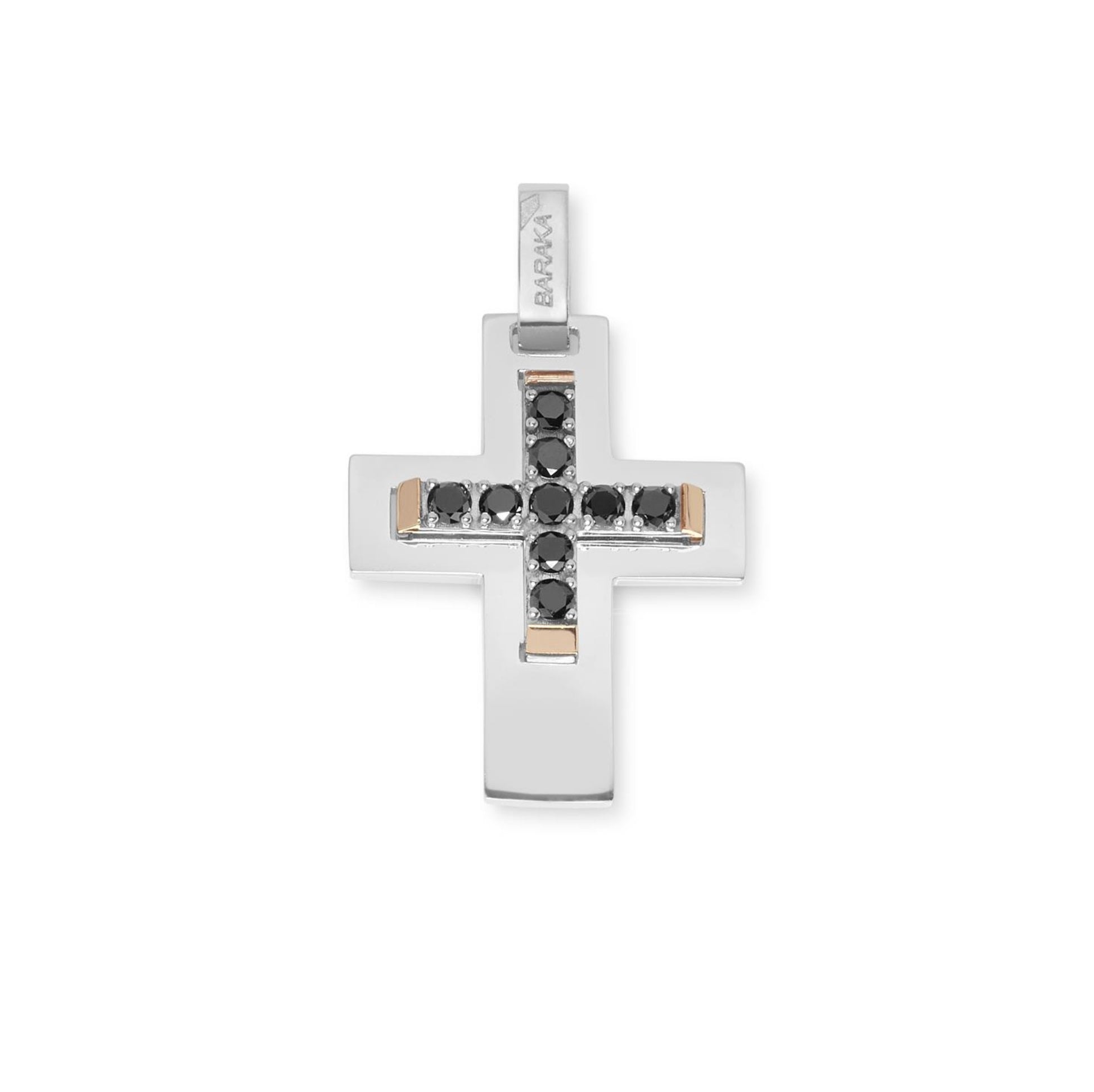 Baraka Diamonds Cross CR314141TRDN-36, a men's cross in rose and white gold set with diamonds
